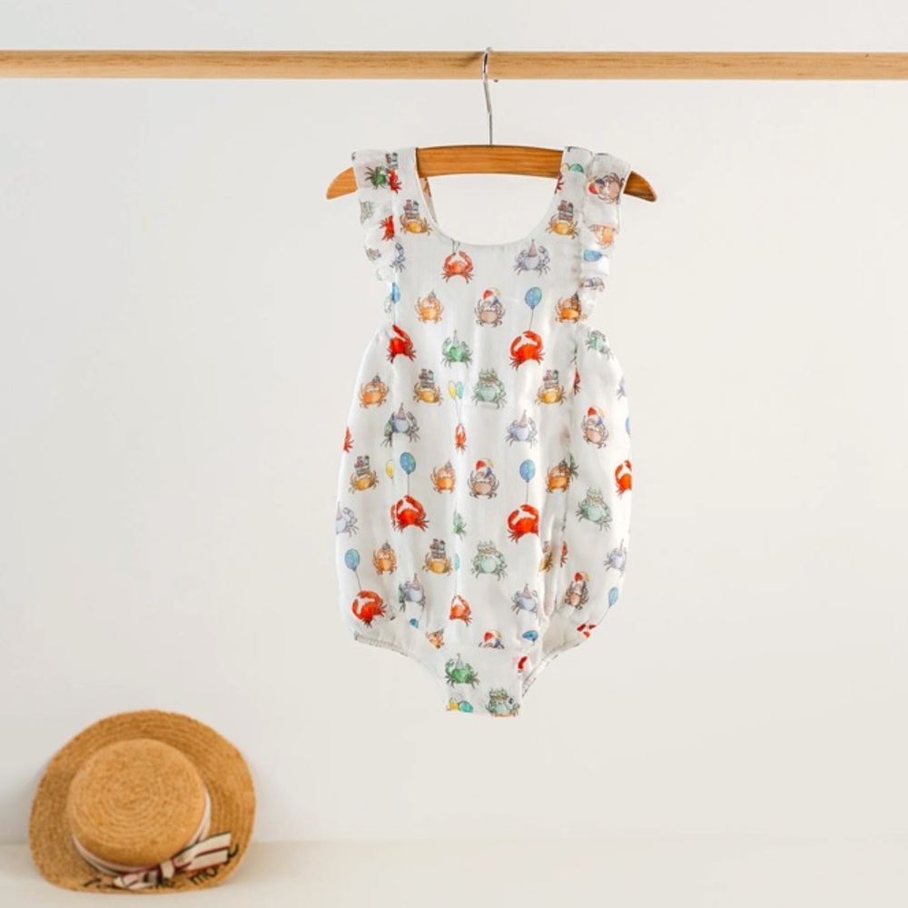 New! SUMMER CRABS ORGANIC MUSLIN SUNSUIT SIZE 3/6M